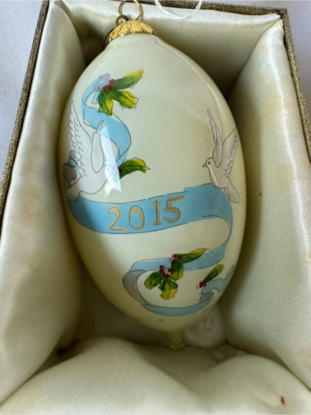 Pier 1 Ornament Hand Painted Li Bien Glass Teardrop Angel 2015 W/ Harp & Doves